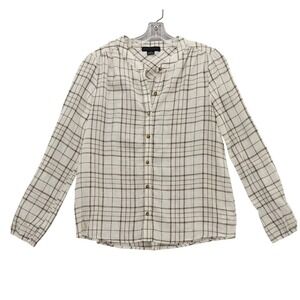 Sanctuary Plaid Button Down Long Sleeve Top‎ Blouse Linen Blend XS
